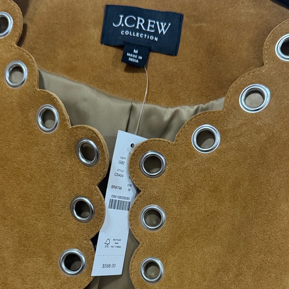 J. Crew Brown Suede Grommet-Trim Cropped Jacket - Picture 2 of 6